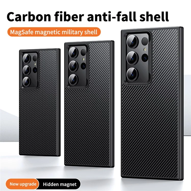 Pour Samsung Galaxy S23 Ultra Coque Magnétique Texture Fibre de Carbone Étui Téléphone