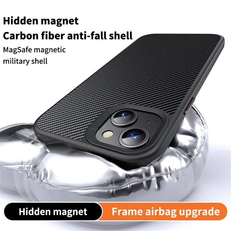 Para iPhone 15 Capa Magnética Compatível com MagSafe Textura de Fibra de Carbono PC + Capa TPU