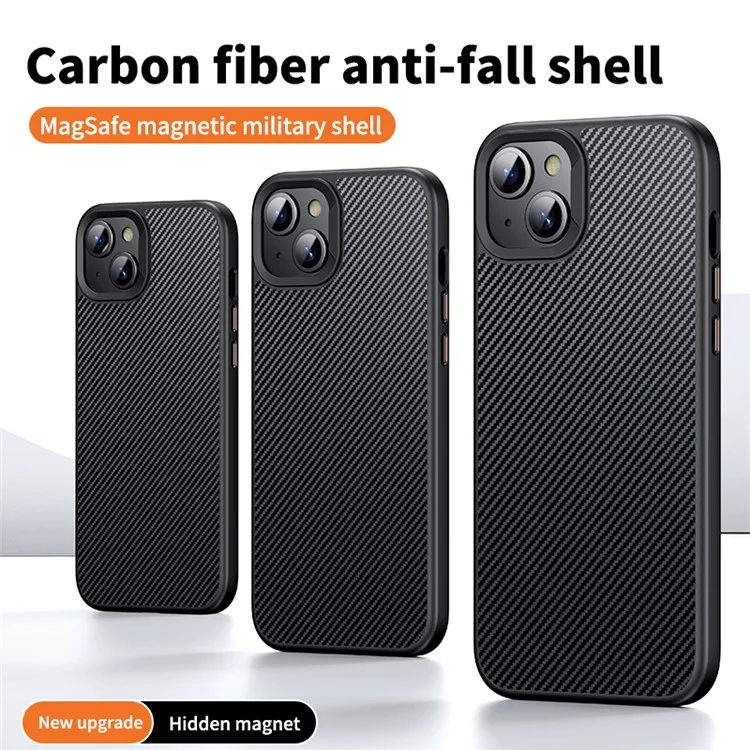 Para iPhone 15 Capa Magnética Compatível com MagSafe Textura de Fibra de Carbono PC + Capa TPU