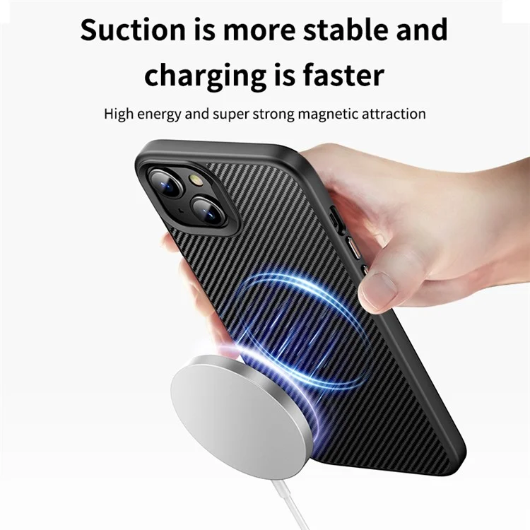 Para iPhone 15 Capa Magnética Compatível com MagSafe Textura de Fibra de Carbono PC + Capa TPU