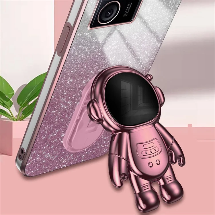 For Xiaomi Redmi K60 Ultra Glittery Powder Case PC+TPU Phone Cover with Astronaut Kickstand - Pink