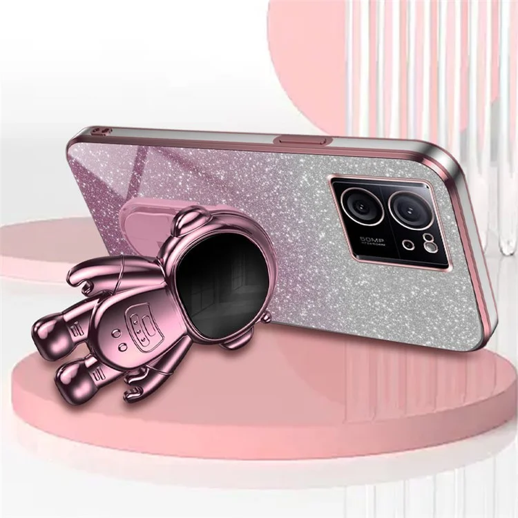 For Xiaomi Redmi K60 Ultra Glittery Powder Case PC+TPU Phone Cover with Astronaut Kickstand - Pink