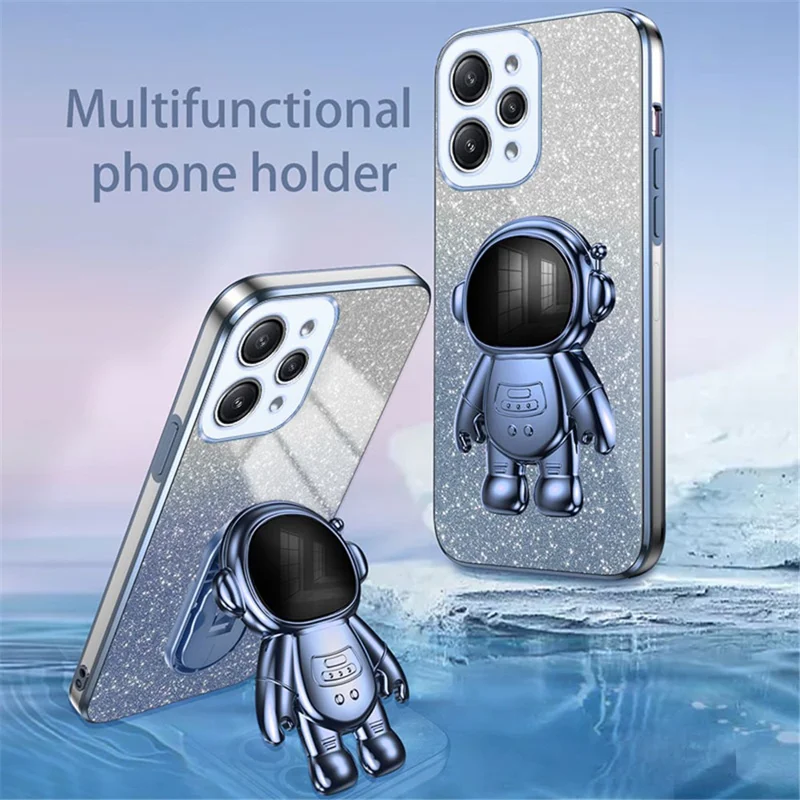 Phone Case for Xiaomi Redmi 12 4G Shockproof PC+TPU Phone Cover with Astronaut Kickstand - Blue