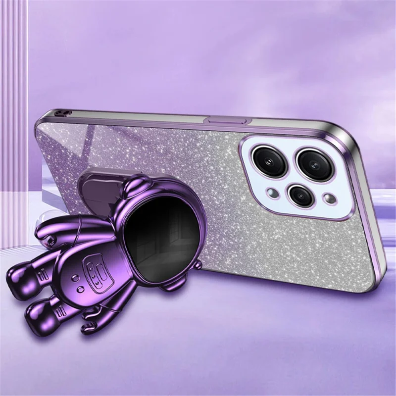 Phone Case for Xiaomi Redmi 12 4G Shockproof PC+TPU Phone Cover with Astronaut Kickstand - Purple