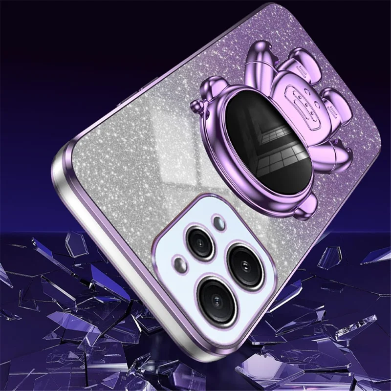 Phone Case for Xiaomi Redmi 12 4G Shockproof PC+TPU Phone Cover with Astronaut Kickstand - Purple