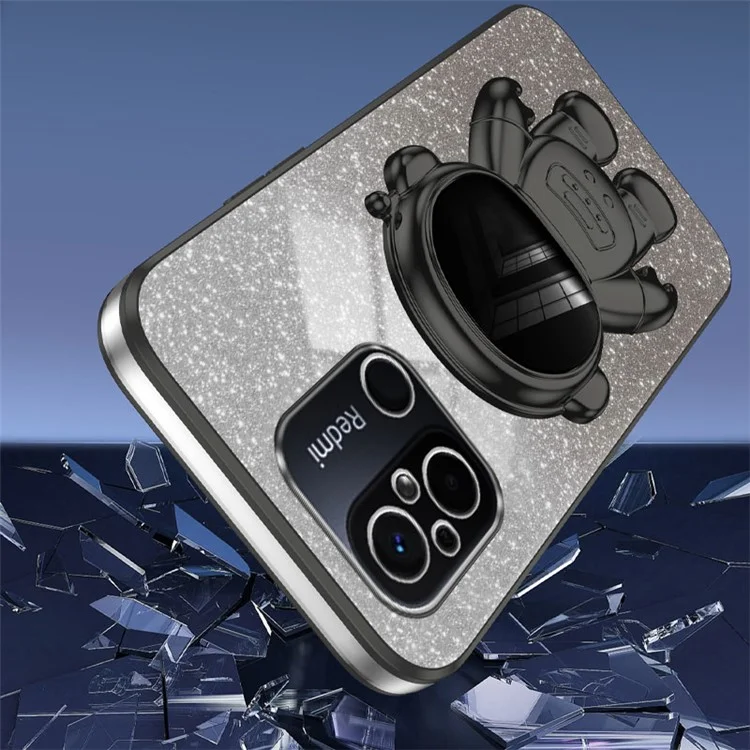 For Xiaomi Redmi 12C 4G PC+TPU Phone Shell Case Anti-scratch Phone Cover with Astronaut Kickstand - Black