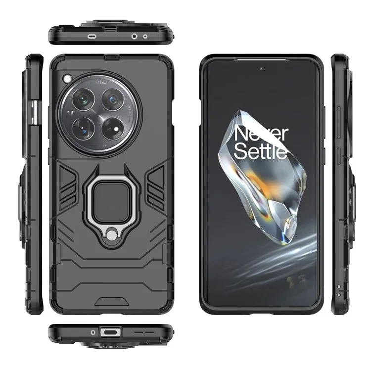 Para el caso de OnePlus 12 5G PC + Funda de teléfono TPU con soporte de anillo y soporte - Negro