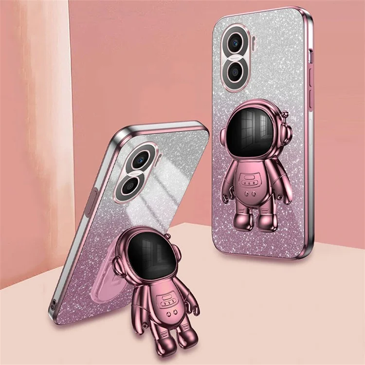 Capa de telefone Para Honor X40i 5G Astronauta com Suporte Eletrolítica PC+TPU - Rosa 
