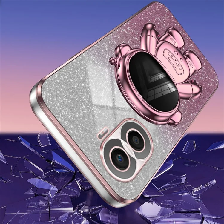 Capa de telefone Para Honor X40i 5G Astronauta com Suporte Eletrolítica PC+TPU - Rosa 