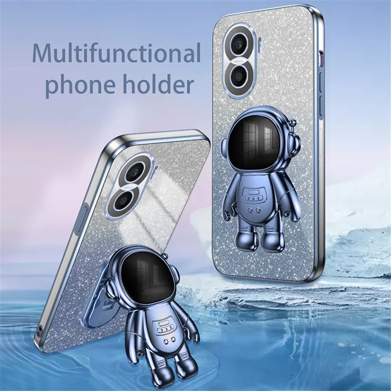 For Honor X40i 5G Astronaut Kickstand Phone Case PC+TPU Electroplating Phone Cover - Blue