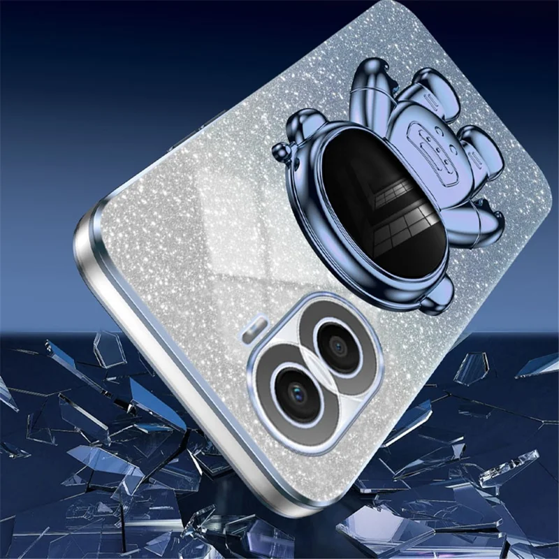 For Honor X40i 5G Astronaut Kickstand Phone Case PC+TPU Electroplating Phone Cover - Blue