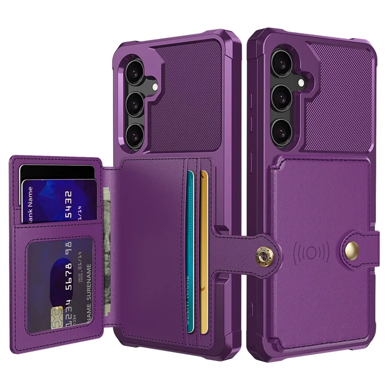 ZM03 For Samsung Galaxy A55 5G Case with Card Holder PU Leather + TPU Phone Back Cover - Purple