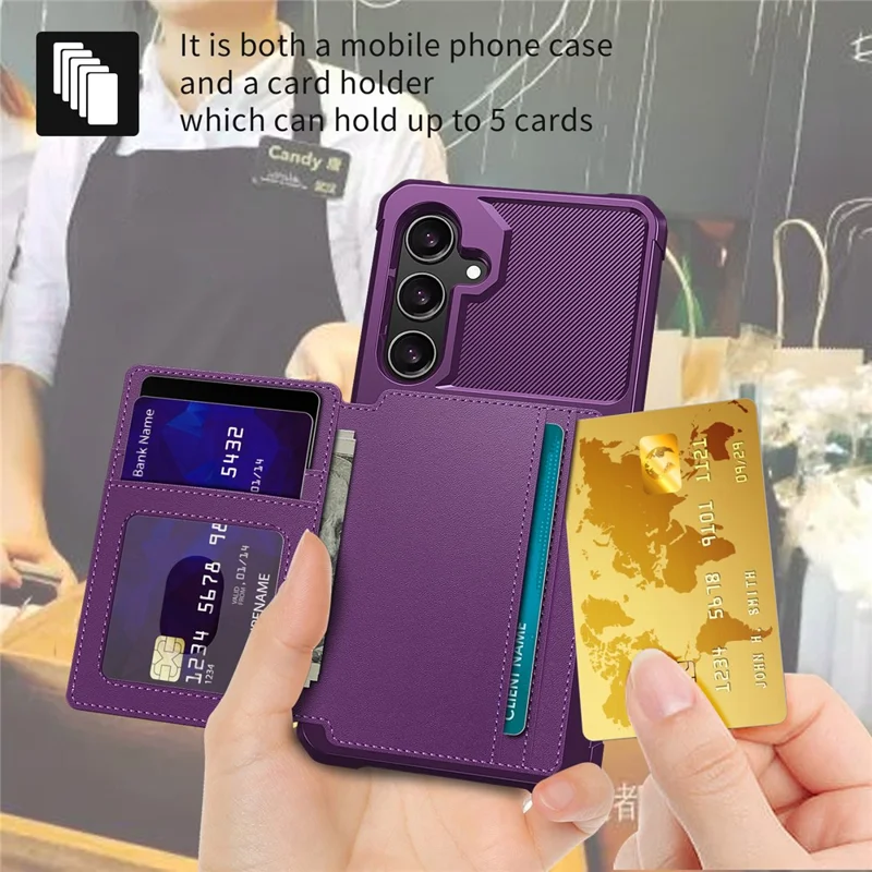 ZM03 For Samsung Galaxy A55 5G Case with Card Holder PU Leather + TPU Phone Back Cover - Purple