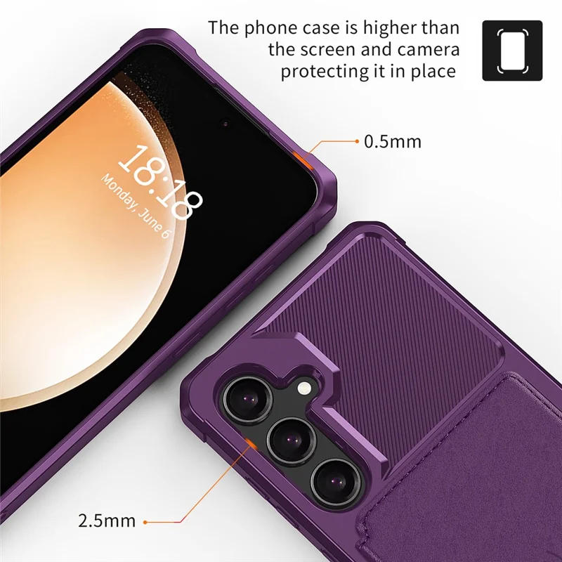ZM03 For Samsung Galaxy A55 5G Case with Card Holder PU Leather + TPU Phone Back Cover - Purple