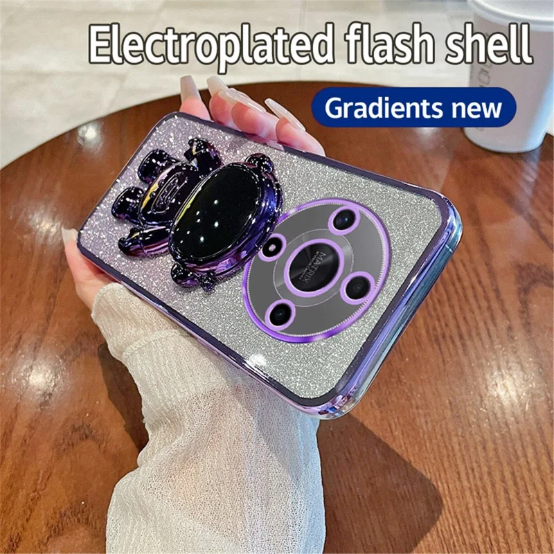 For Honor X9b 5G PC+TPU Phone Case Phone Back Cover with Astronaut Kickstand - Purple