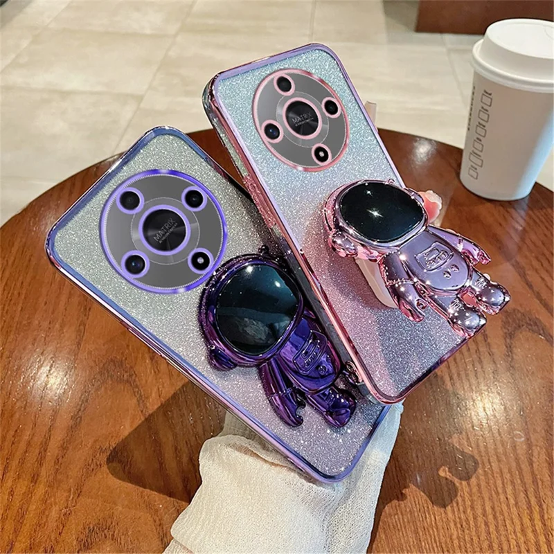 For Honor X9b 5G PC+TPU Phone Case Phone Back Cover with Astronaut Kickstand - Purple