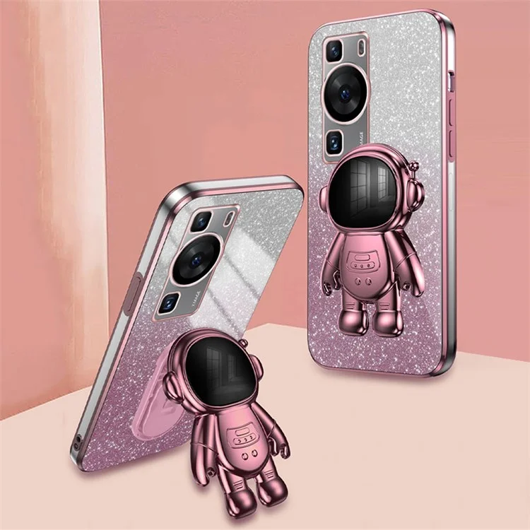 Für Huawei P60 Pro Handyhülle PC+TPU Kratzsicher Handyhülle mit Astronaut Ständer - Pink