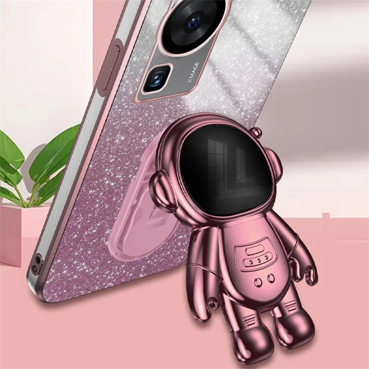 Für Huawei P60 Pro Handyhülle PC+TPU Kratzsicher Handyhülle mit Astronaut Ständer - Pink