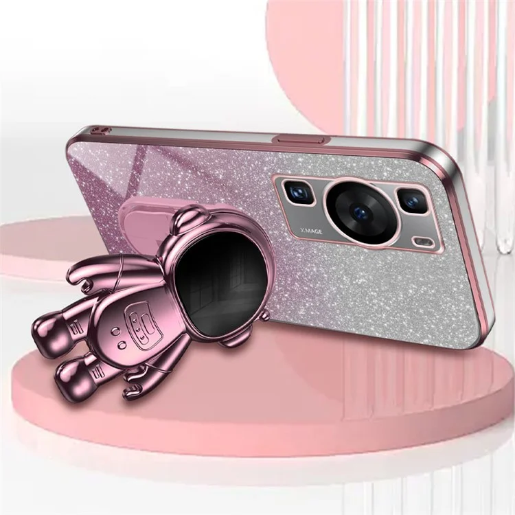 Für Huawei P60 Pro Handyhülle PC+TPU Kratzsicher Handyhülle mit Astronaut Ständer - Pink