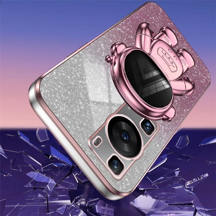 Für Huawei P60 Pro Handyhülle PC+TPU Kratzsicher Handyhülle mit Astronaut Ständer - Pink