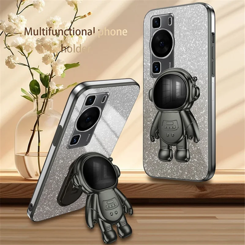 For Huawei P60 Pro Phone Case PC+TPU Anti-scratch Phone Cover with Astronaut Kickstand - Black