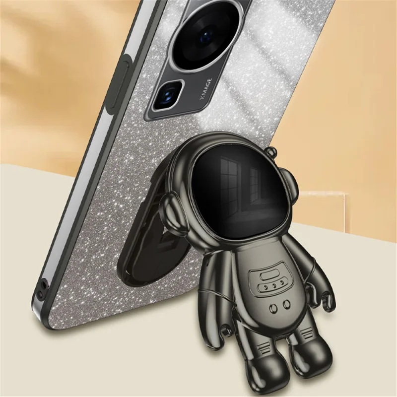For Huawei P60 Pro Phone Case PC+TPU Anti-scratch Phone Cover with Astronaut Kickstand - Black