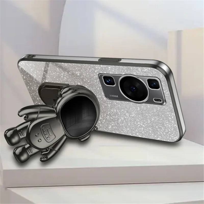 For Huawei P60 Pro Phone Case PC+TPU Anti-scratch Phone Cover with Astronaut Kickstand - Black