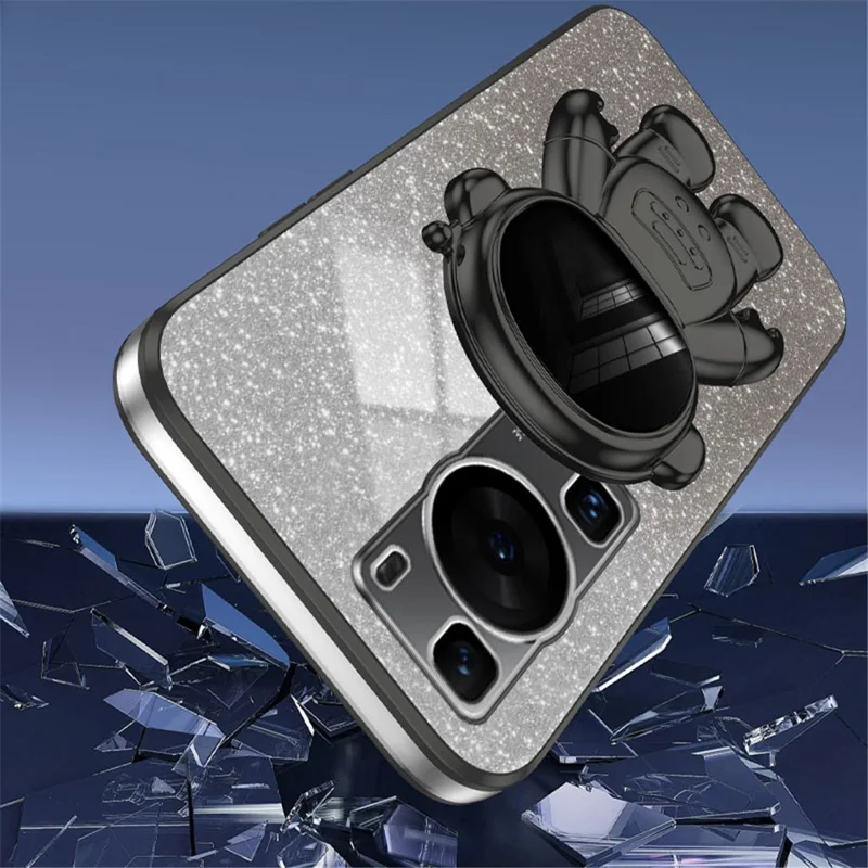 For Huawei P60 Pro Phone Case PC+TPU Anti-scratch Phone Cover with Astronaut Kickstand - Black