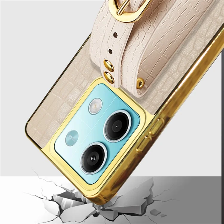 For Xiaomi Redmi Note 13 5G Cell Phone Case Wristband Design Electroplating Crocodile Texture Cover - White