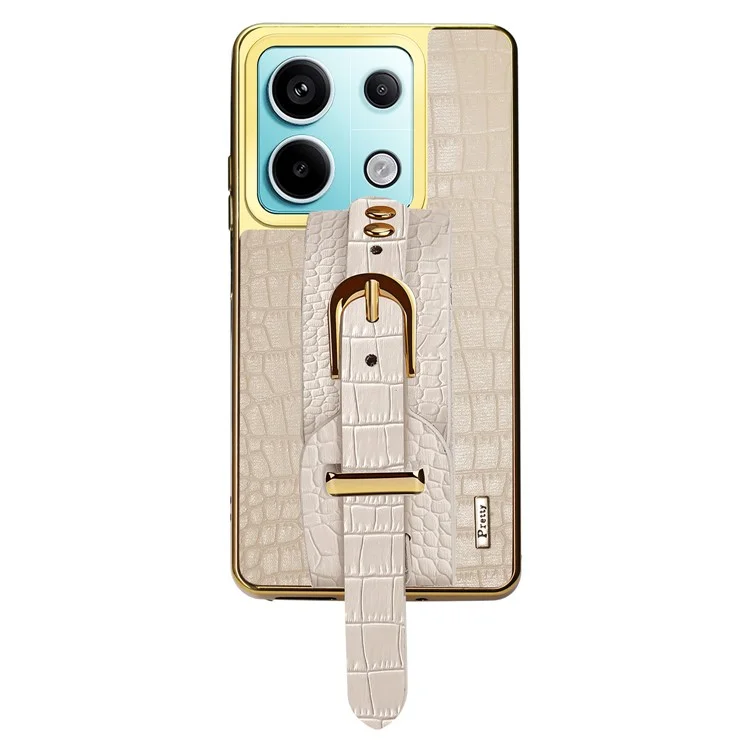 For Xiaomi Redmi Note 13 Pro 5G / Poco X6 5G Case Leather+TPU Anti-scratch Phone Cover with Wristband - White