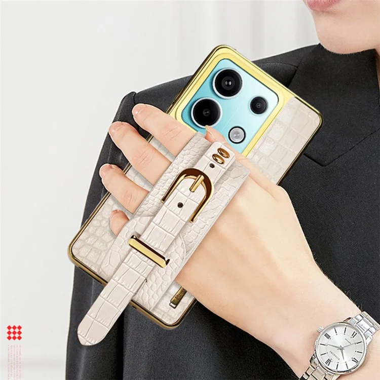 For Xiaomi Redmi Note 13 Pro 5G / Poco X6 5G Case Leather+TPU Anti-scratch Phone Cover with Wristband - White