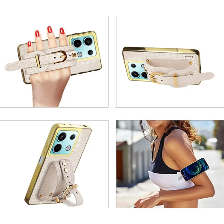 For Xiaomi Redmi Note 13 Pro 5G / Poco X6 5G Case Leather+TPU Anti-scratch Phone Cover with Wristband - White