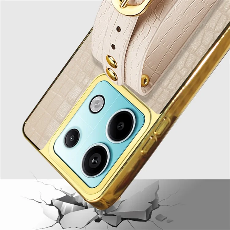 For Xiaomi Redmi Note 13 Pro 5G / Poco X6 5G Case Leather+TPU Anti-scratch Phone Cover with Wristband - White