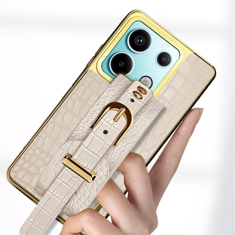 For Xiaomi Redmi Note 13 Pro 5G / Poco X6 5G Case Leather+TPU Anti-scratch Phone Cover with Wristband - White