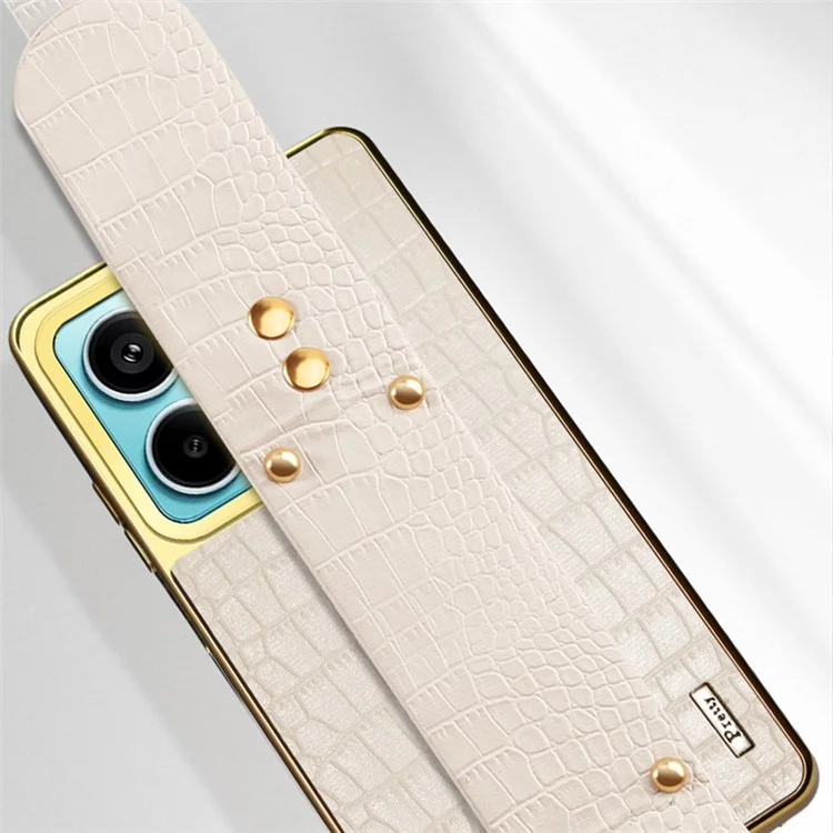 For Xiaomi Redmi Note 13 Pro 5G / Poco X6 5G Case Leather+TPU Anti-scratch Phone Cover with Wristband - White