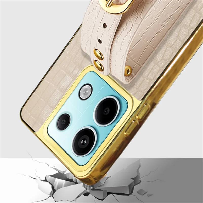 For Xiaomi Redmi Note 13 Pro 5G / Poco X6 5G Case Leather+TPU Anti-scratch Phone Cover with Wristband - Yellow