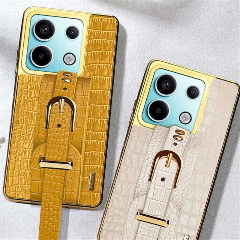 For Xiaomi Redmi Note 13 Pro 5G / Poco X6 5G Case Leather+TPU Anti-scratch Phone Cover with Wristband - Yellow