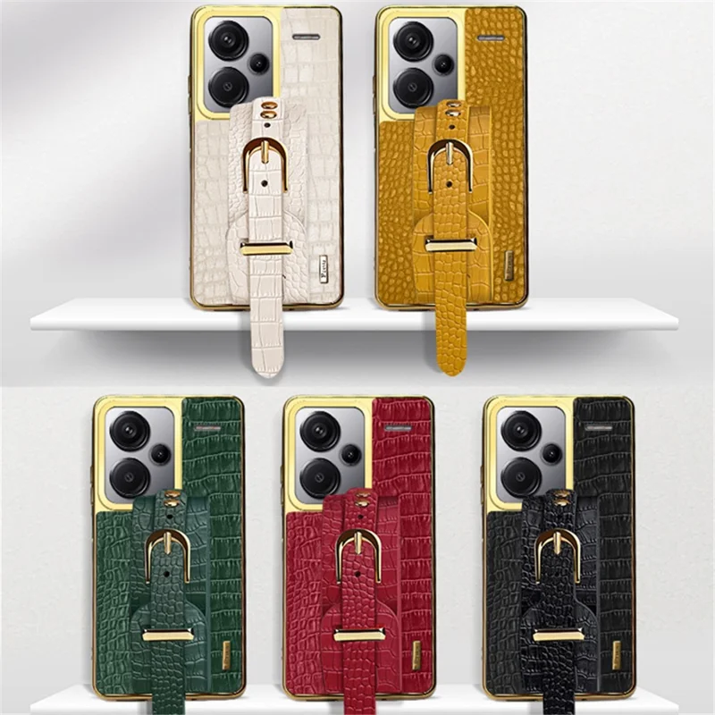For Xiaomi Redmi Note 13 Pro+ 5G Cell Phone Case Electroplated Leather+TPU Wristband Kickstand Cover - Black
