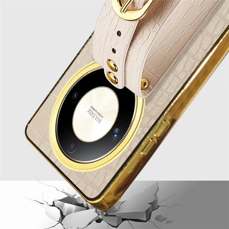 For Honor X9b 5G / Magic6 Lite 5G Cell Phone Case Crocodile Texture Wristband Kickstand Cover - White