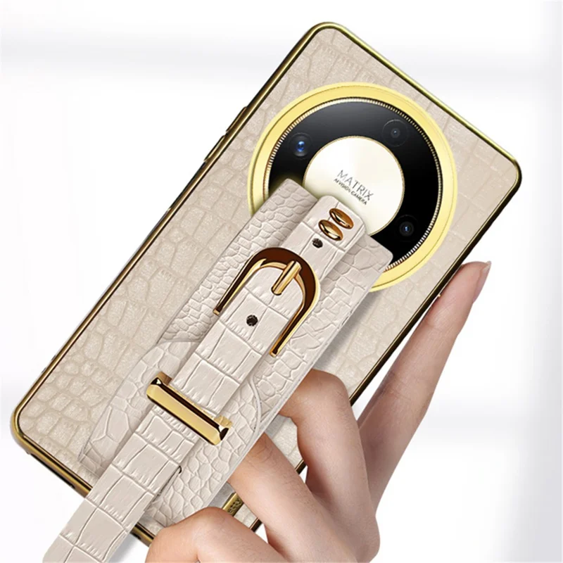 For Honor X9b 5G / Magic6 Lite 5G Cell Phone Case Crocodile Texture Wristband Kickstand Cover - White