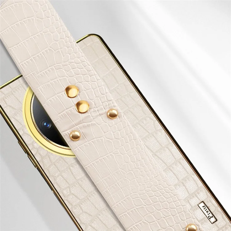 For Honor X9b 5G / Magic6 Lite 5G Cell Phone Case Crocodile Texture Wristband Kickstand Cover - White