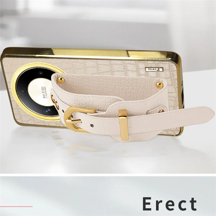 For Honor X9b 5G / Magic6 Lite 5G Cell Phone Case Crocodile Texture Wristband Kickstand Cover - Yellow
