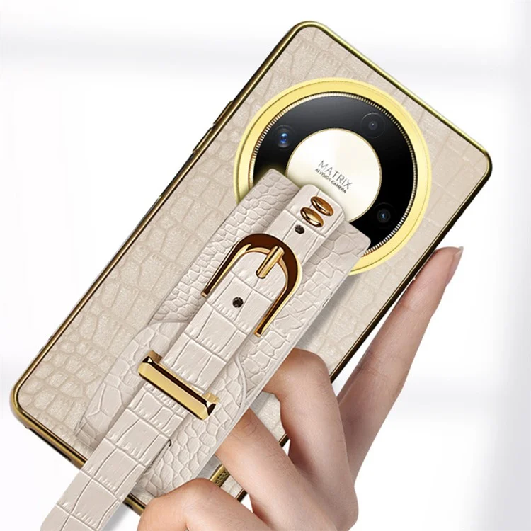 For Honor X9b 5G / Magic6 Lite 5G Cell Phone Case Crocodile Texture Wristband Kickstand Cover - Yellow