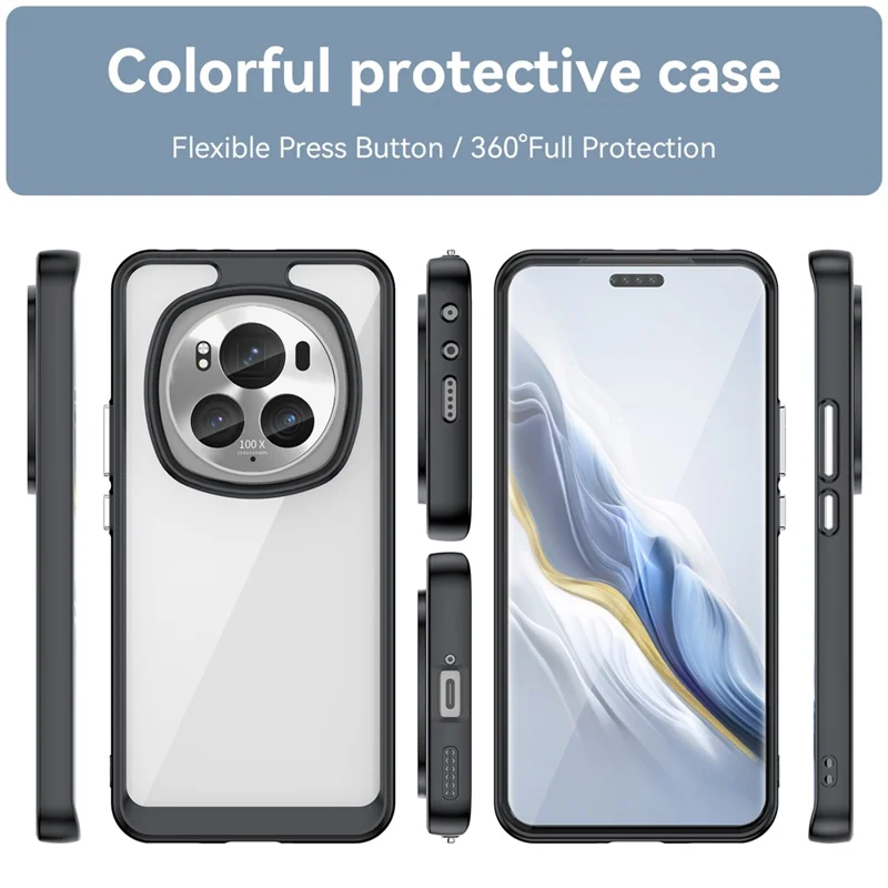 Para Honor Magic6 Pro 5G Tpu+case Acrílica Tampa de Telefone Traseiro Transparente - Preto