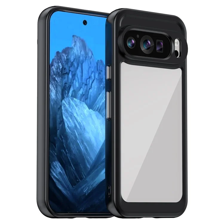 Für Google Pixel 9 / Pixel 9 Pro Klare Hülle TPU-Rahmen Acryl-Rückseite Handyhülle - Schwarz