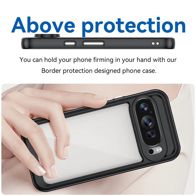 Für Google Pixel 9 / Pixel 9 Pro Klare Hülle TPU-Rahmen Acryl-Rückseite Handyhülle - Schwarz