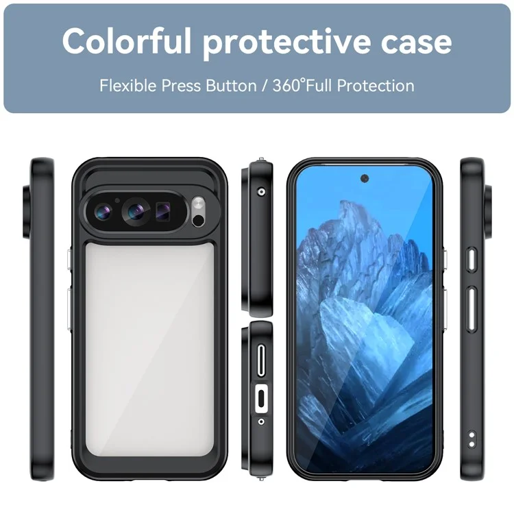 Für Google Pixel 9 / Pixel 9 Pro Klare Hülle TPU-Rahmen Acryl-Rückseite Handyhülle - Schwarz