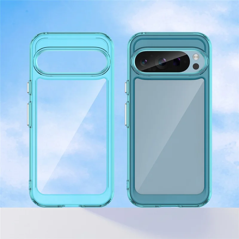 For Google Pixel 9 / Pixel 9 Pro Clear Case TPU Frame Acrylic Back Phone Cover - Transparent Blue