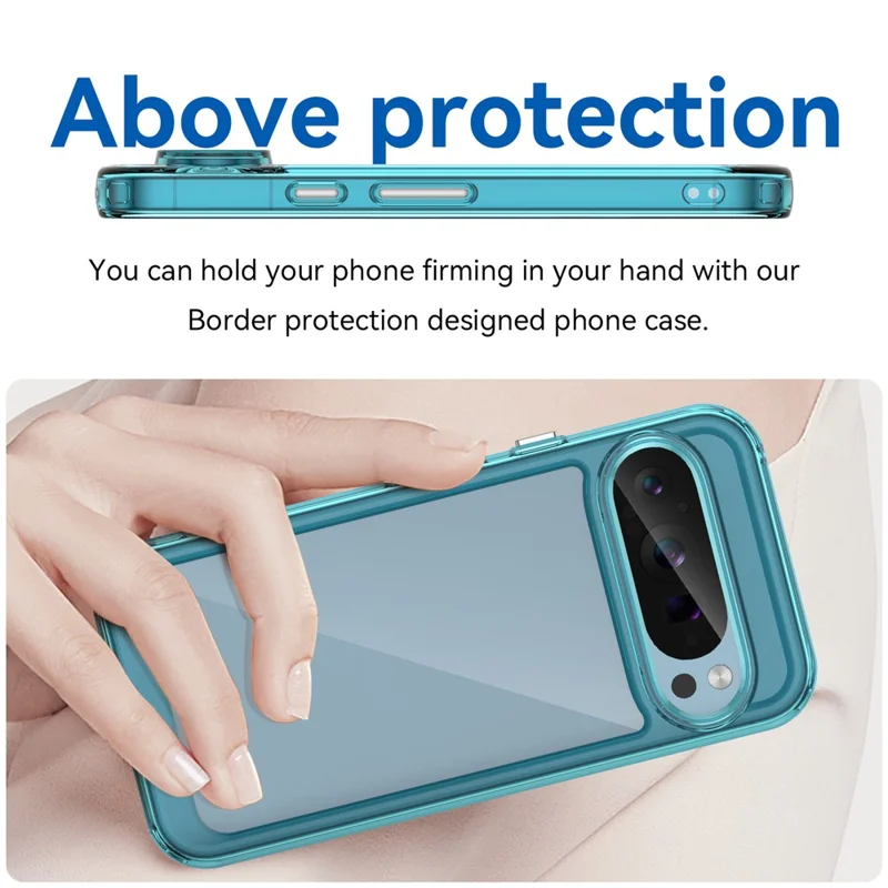 For Google Pixel 9 / Pixel 9 Pro Clear Case TPU Frame Acrylic Back Phone Cover - Transparent Blue
