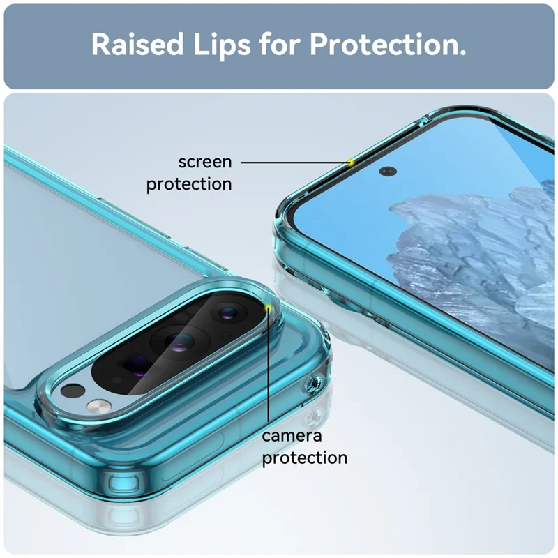 For Google Pixel 9 / Pixel 9 Pro Clear Case TPU Frame Acrylic Back Phone Cover - Transparent Blue